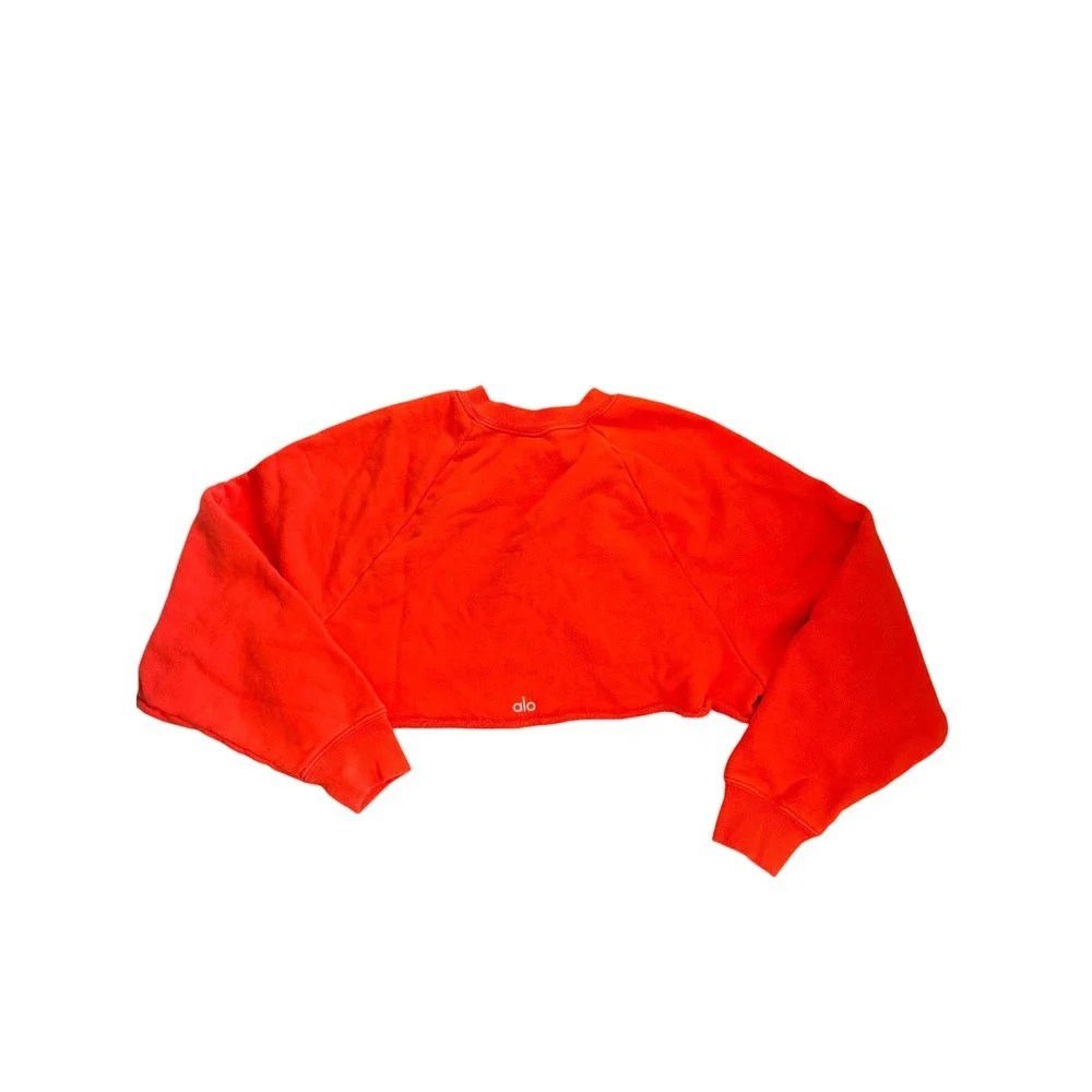 ALO Yoga Red Cropped Crewneck Sweatshirt Long Sleeve Relaxed Fit Raw Hem Size XS